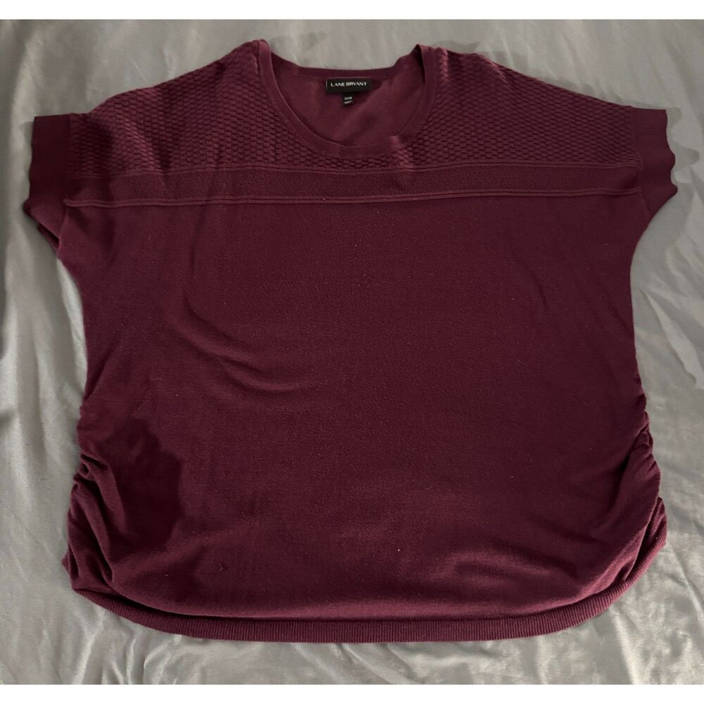 Lane Bryant Plum Maroon Mesh Neck Short Sleeve Knit Sweater 22/24